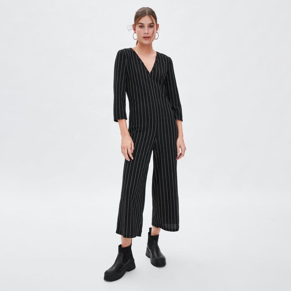 Zara  Black Jumpsuit with Stripes